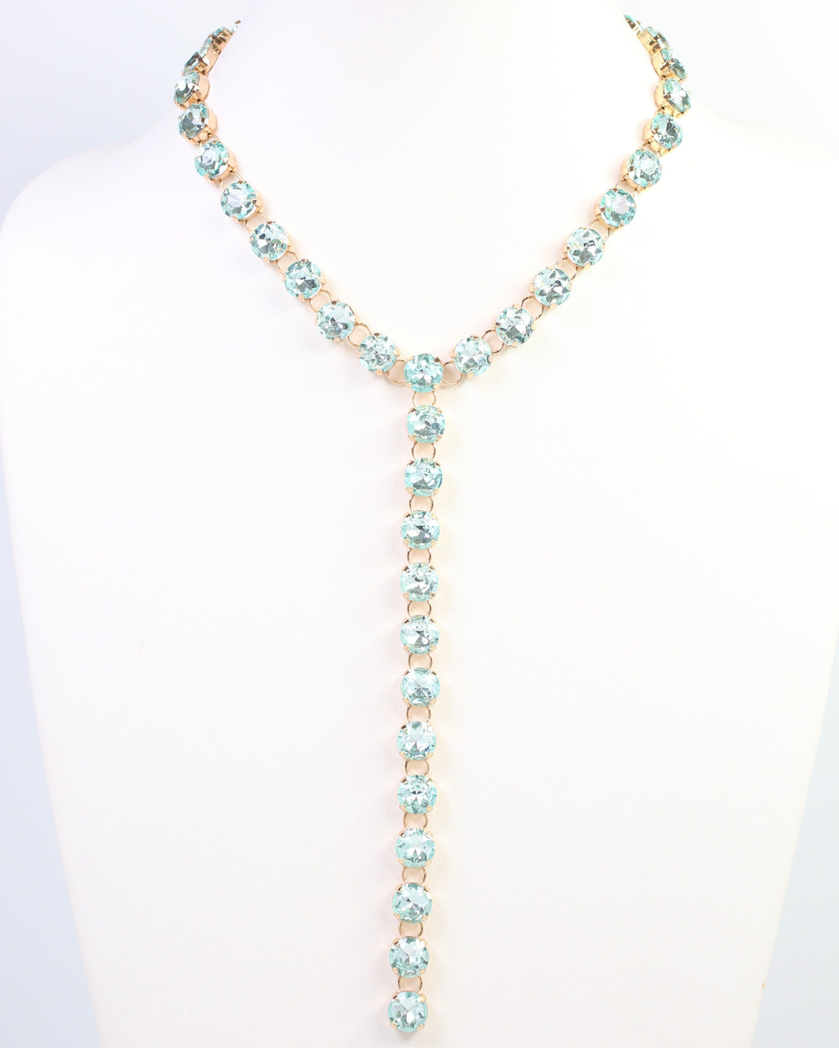 Andrea Rhinestone Y Necklace Aqua