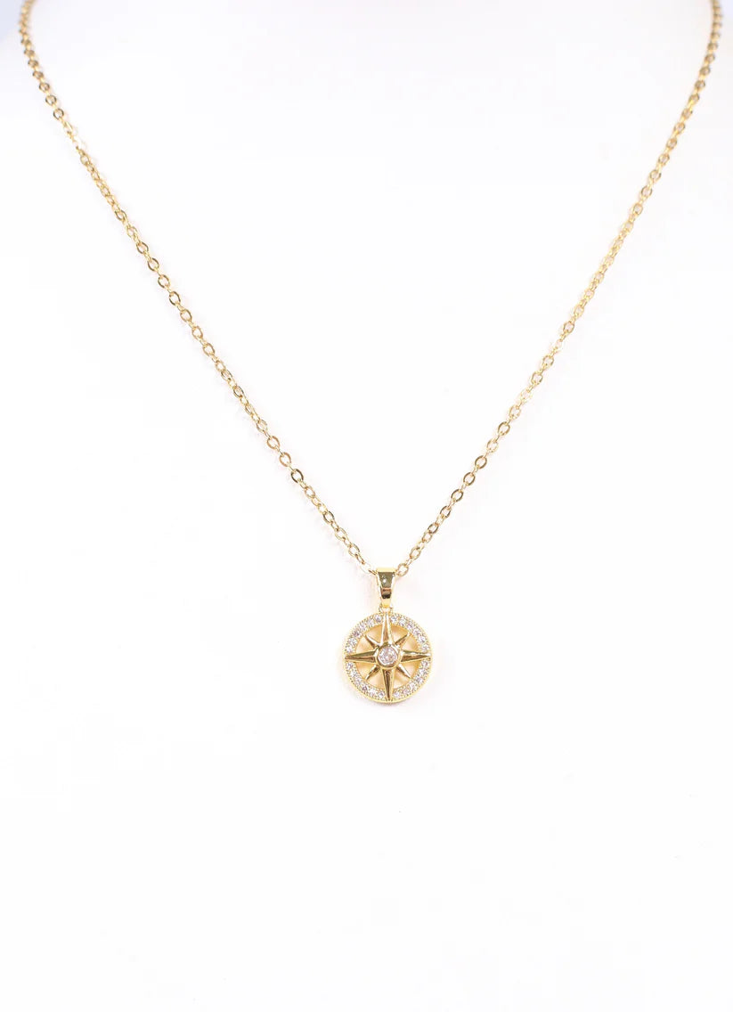 Lopez CZ Compass Necklace Gold