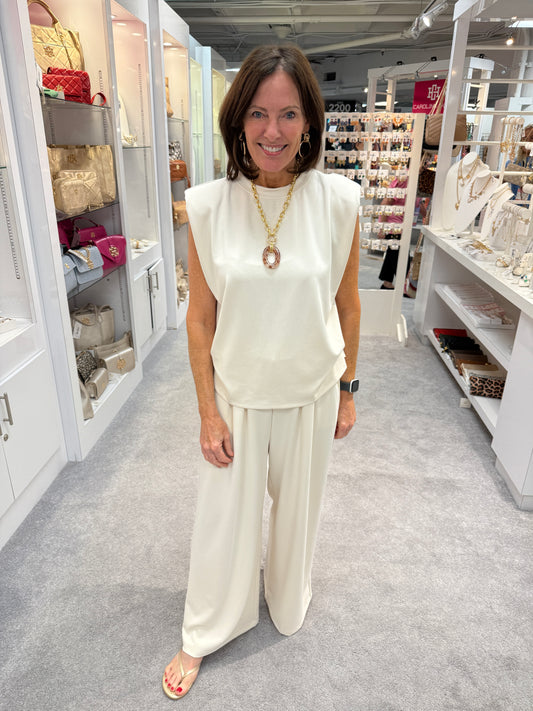 Hattie Sleeveless Top and Pant Set- Ivory