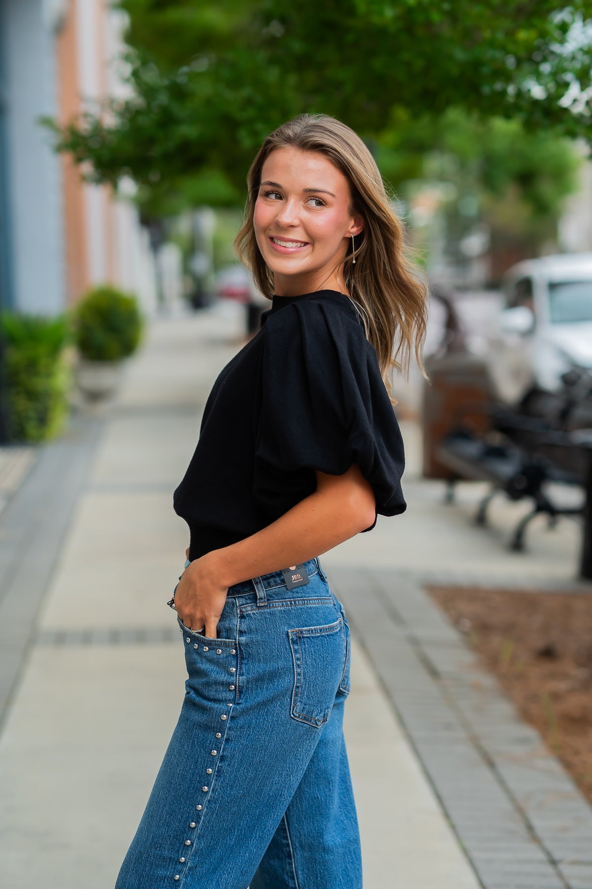 Lea Studded Baggy Jean-Dark Denim
