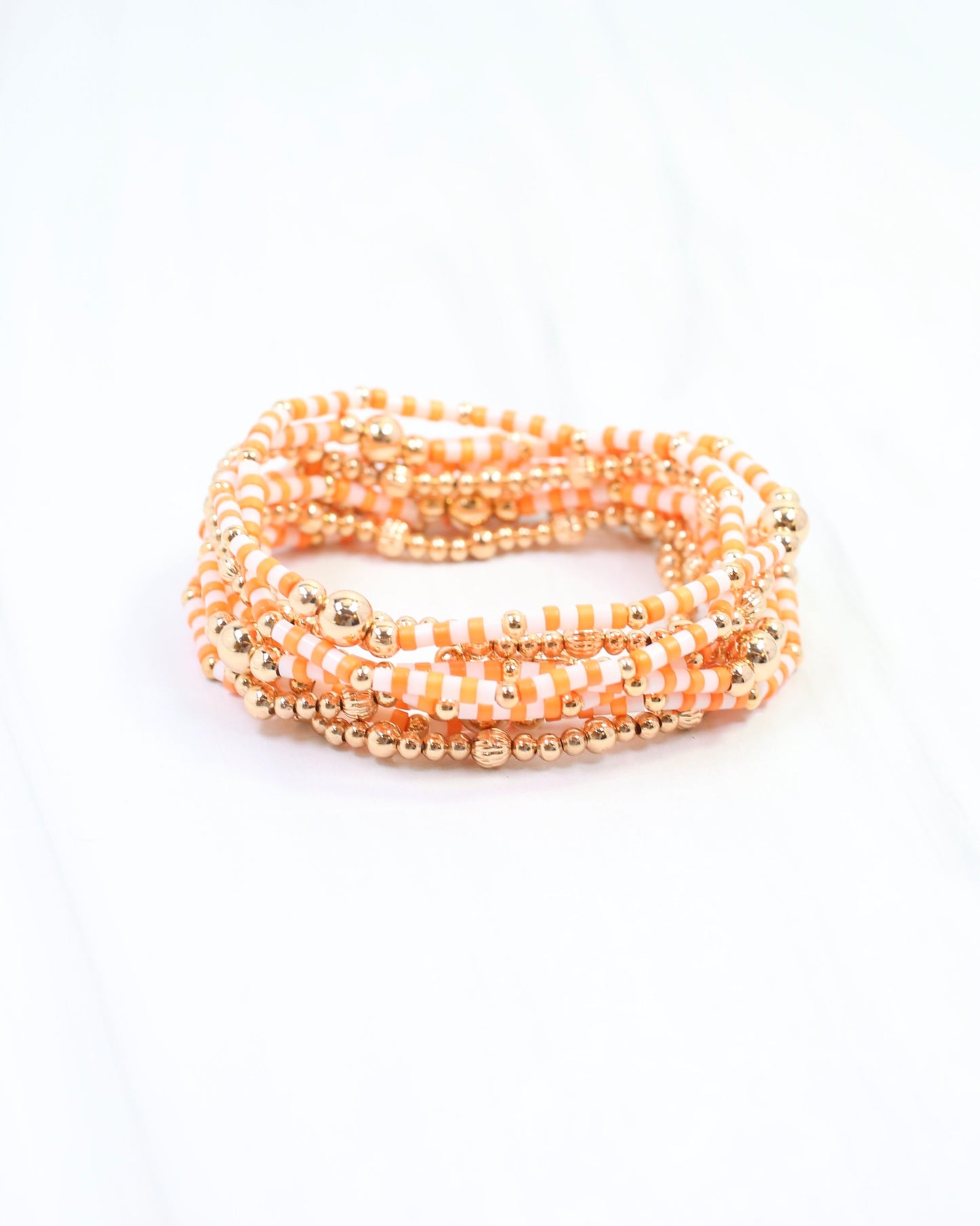 Renee Beaded Bracelet Set Orange White