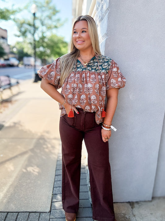 Rebekah Tie Top in Brown