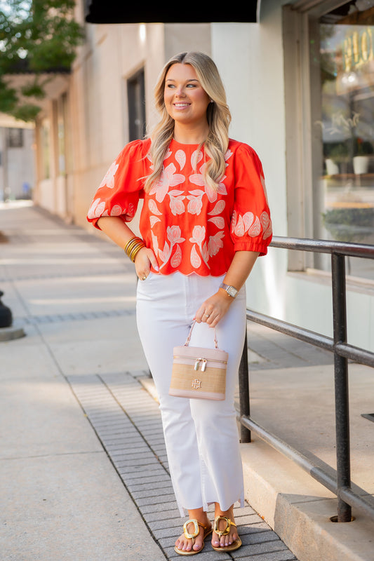 Lisle Short Sleeve Embroidery Top