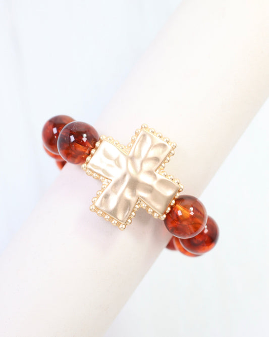 Crenshaw Cross Small Beaded Stretch Bracelet Tortoise