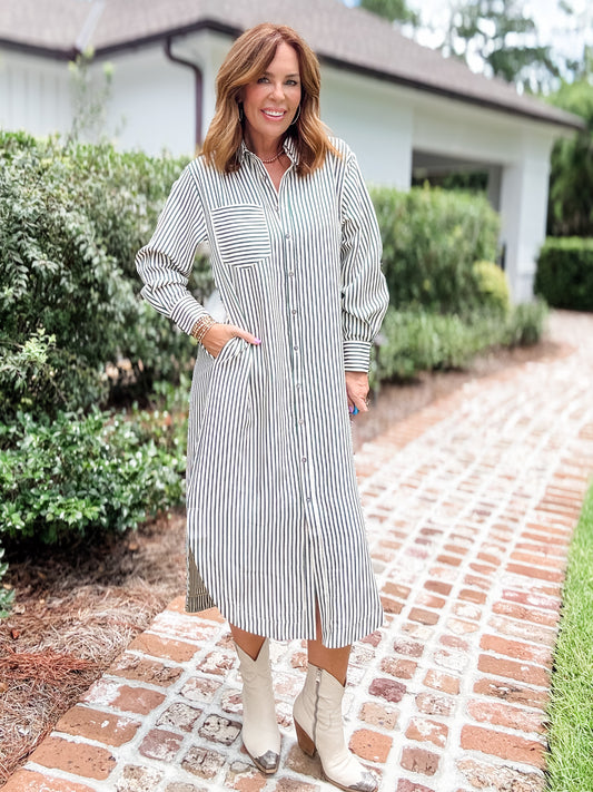 Lorelei Striped Shirt Midi-Green