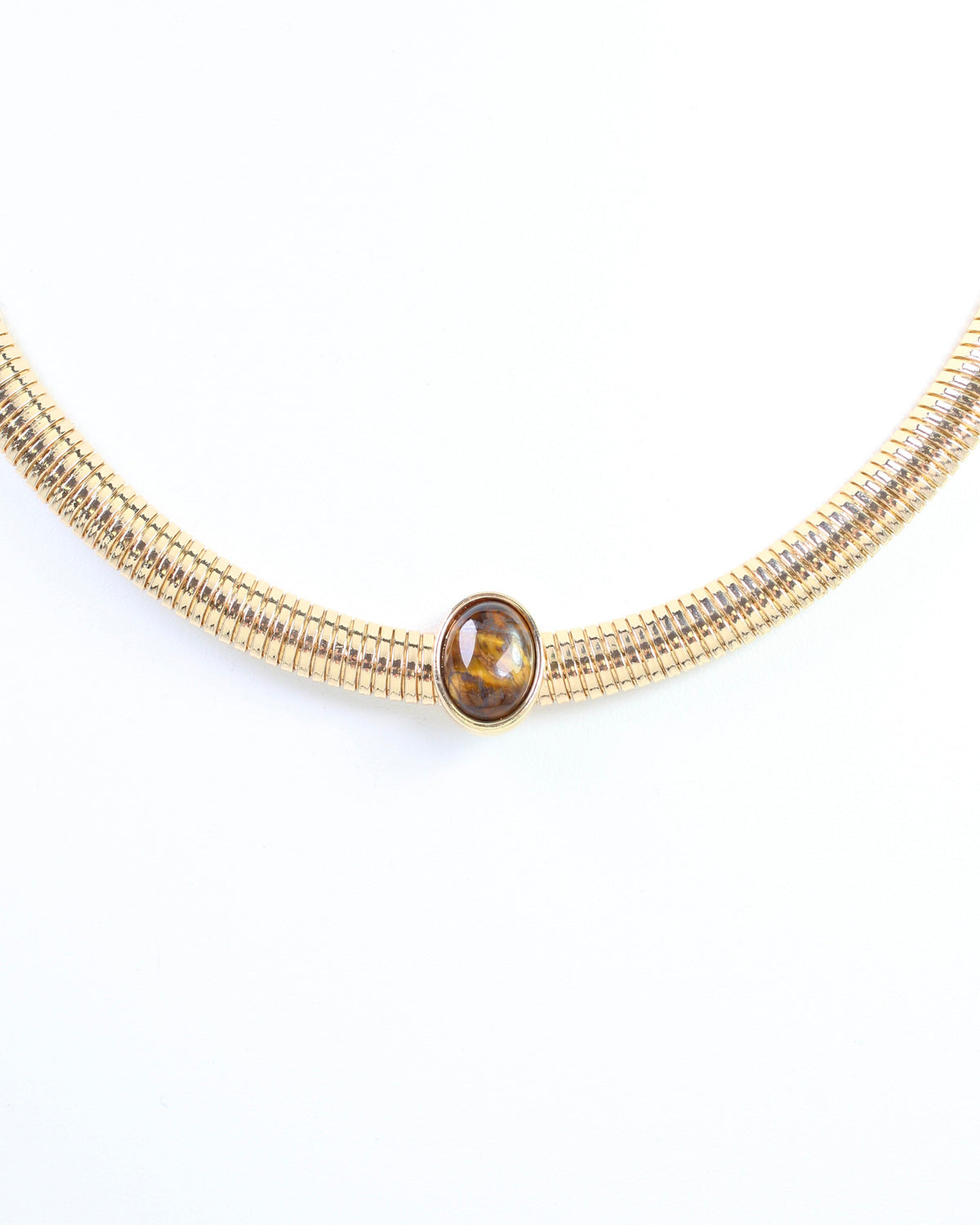 Magali Ribbed Collar Necklace with Stone Gold