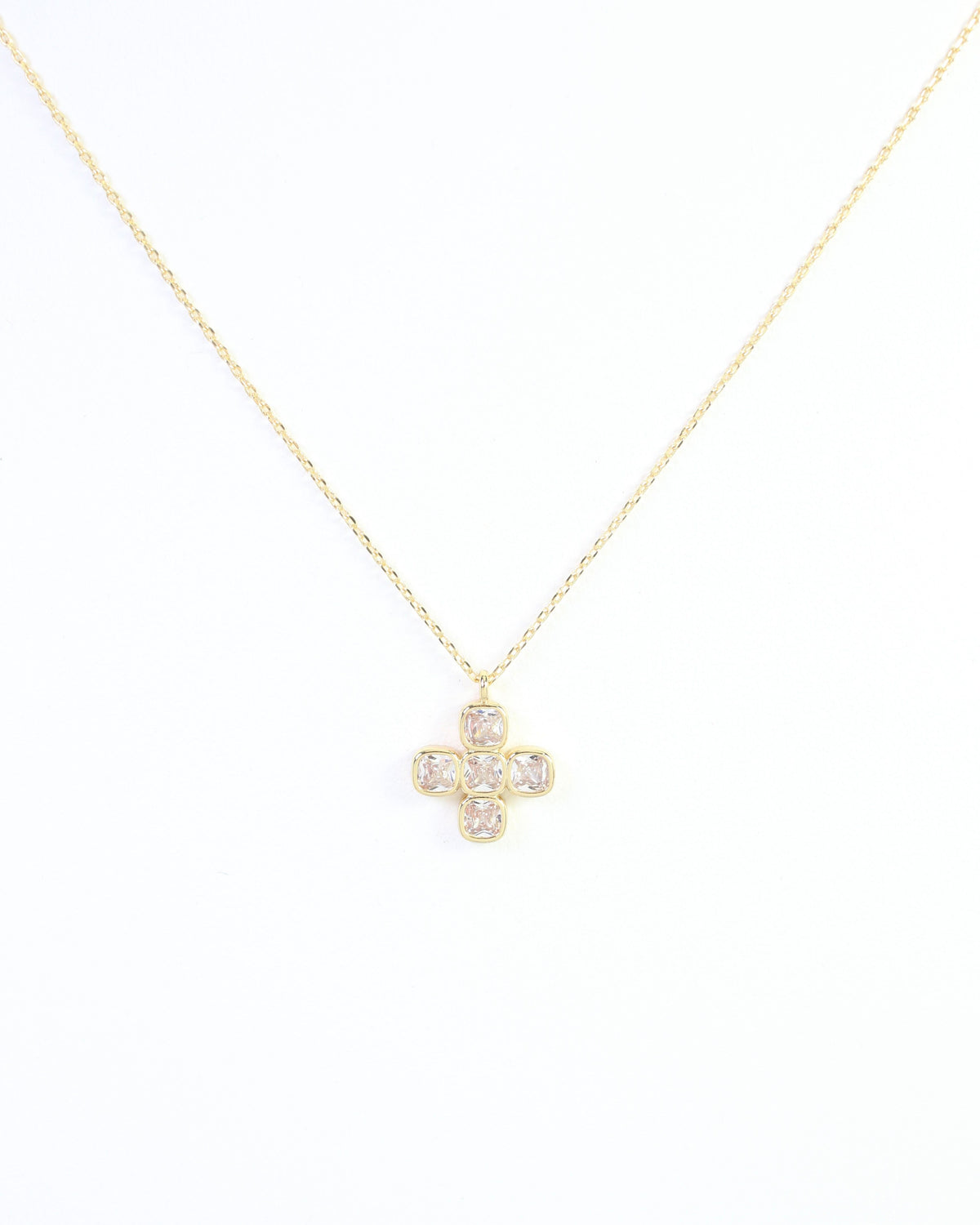 Marie CZ Cross Necklace WR Gold