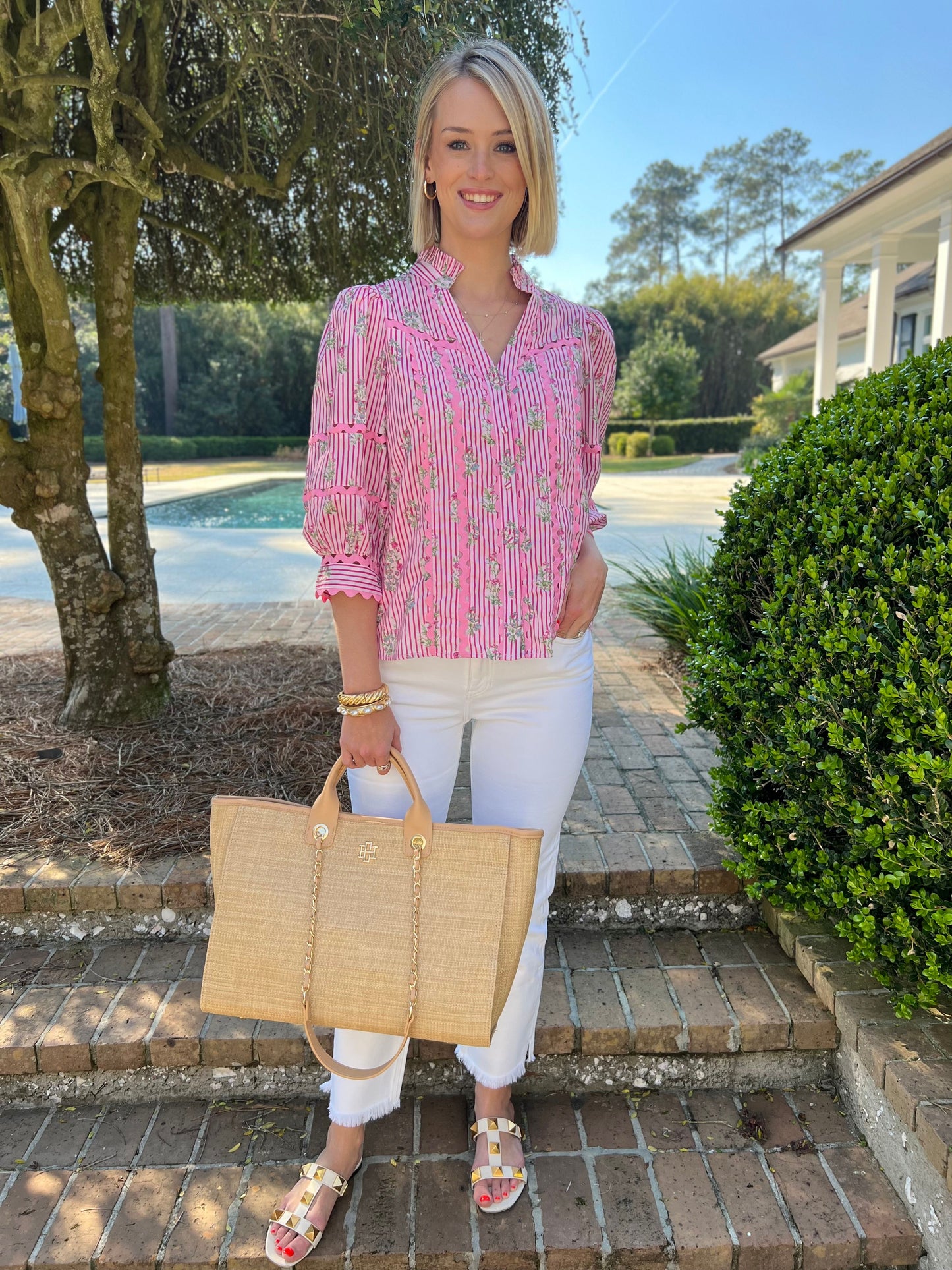 Delight In Me Pink Floral Striped Top