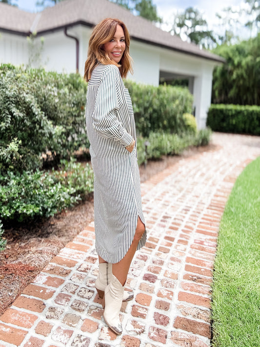 Lorelei Striped Shirt Midi-Green