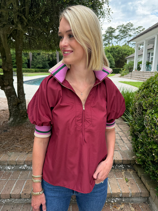 Ryals Zip Up Top- Garnet