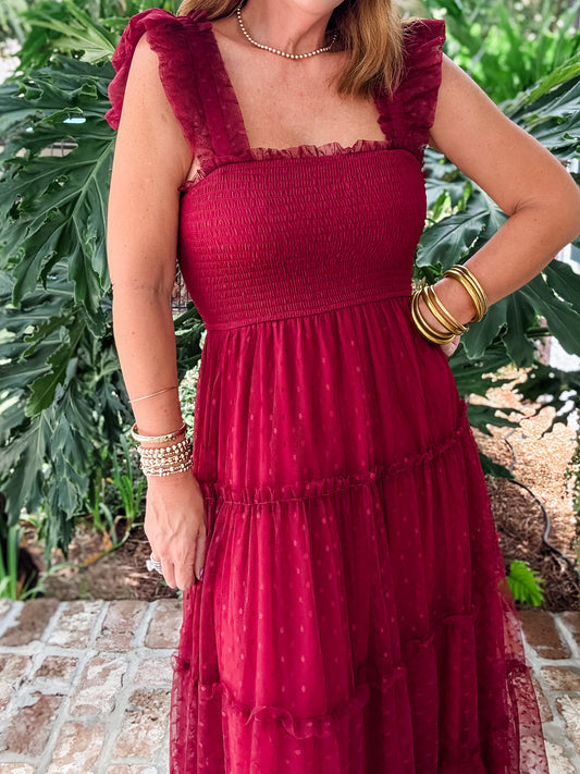 Rowan Dotted Midi Dress- Burgundy