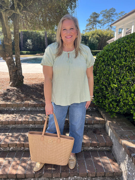 Clarissa Green Stripe Peasant Blouse