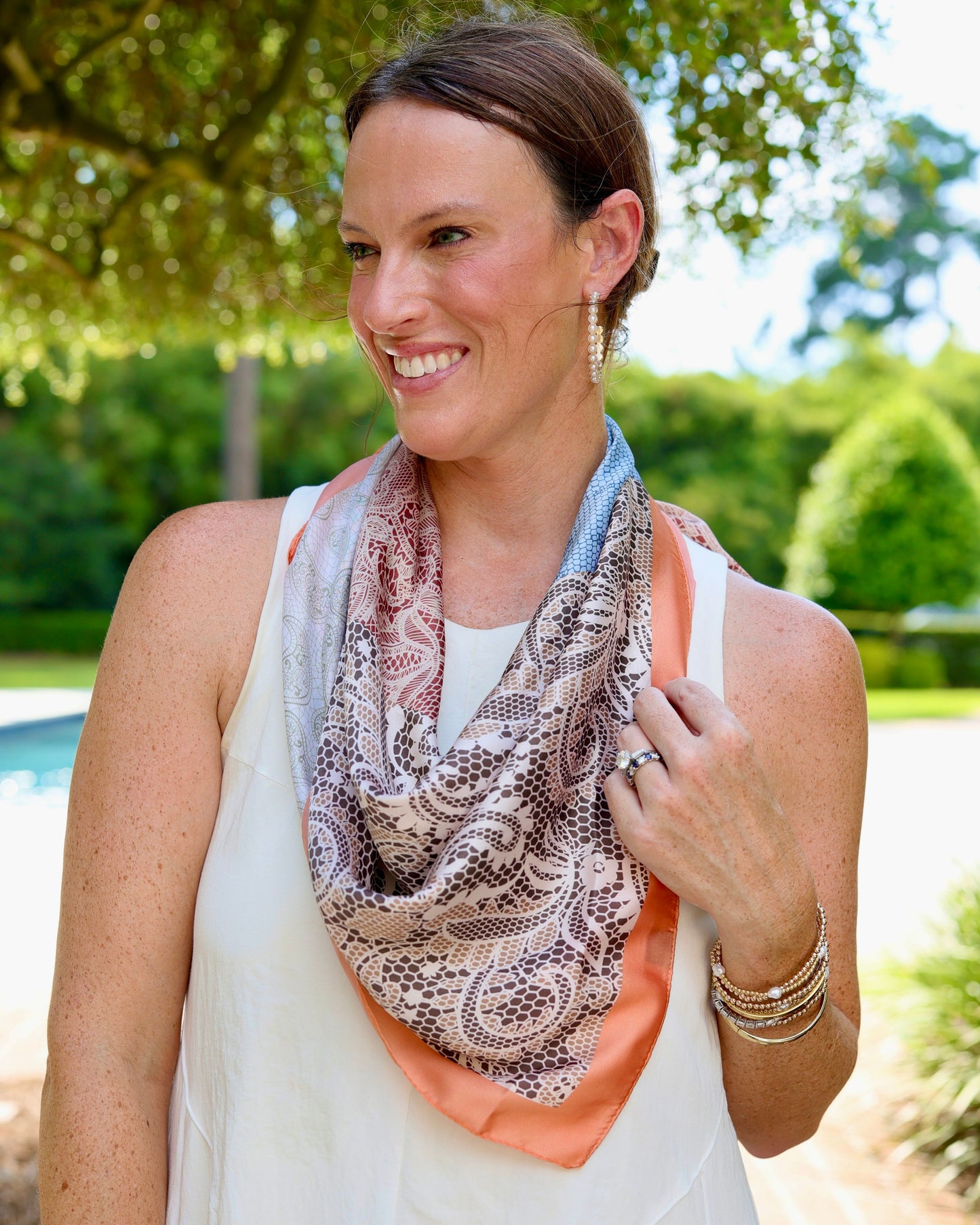 Lydia Lace Print Scarf Orange Multi