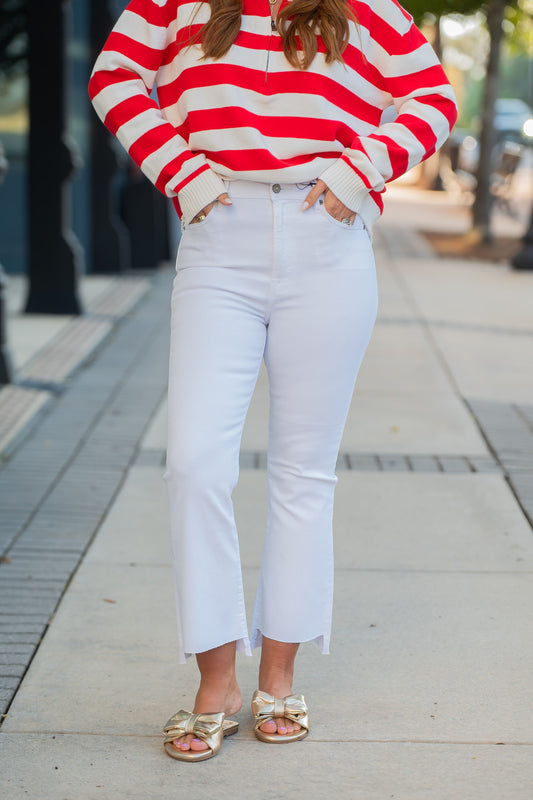 Whitney White Step Hem Crop Flare