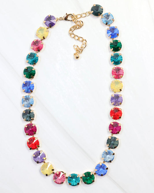Harper Medium Rhinestone Necklace Dark Multi