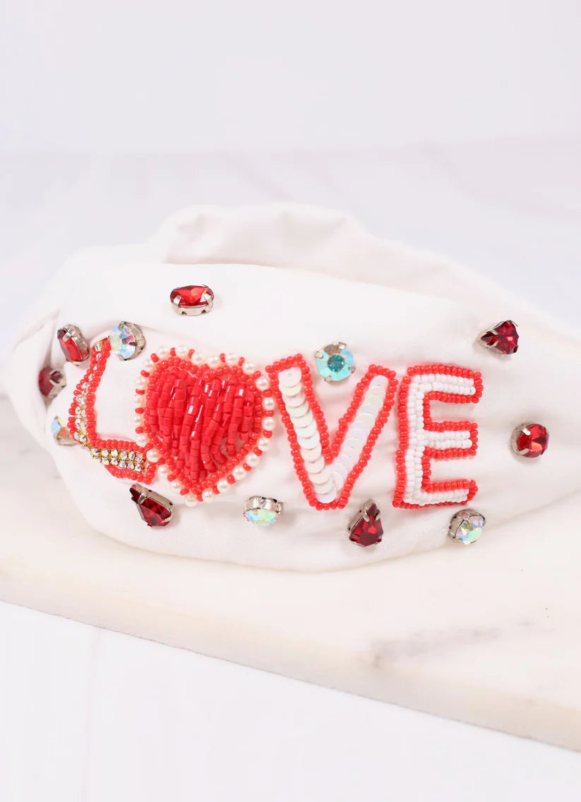 Love Embellished Headband White