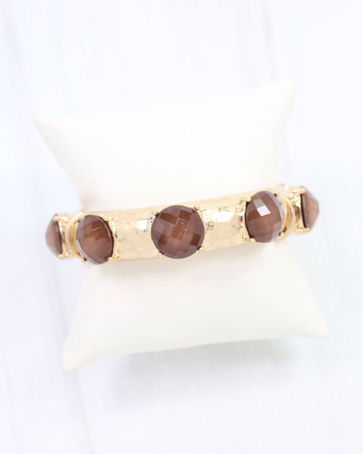 Mazie Faceted Stone Stretch Bracelet Brown