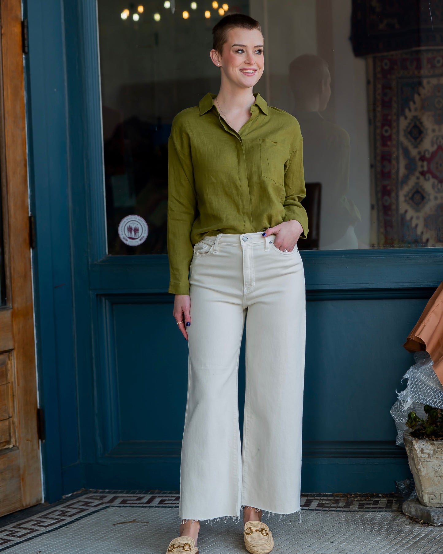 Jackson Linen Blouse - Olive Green