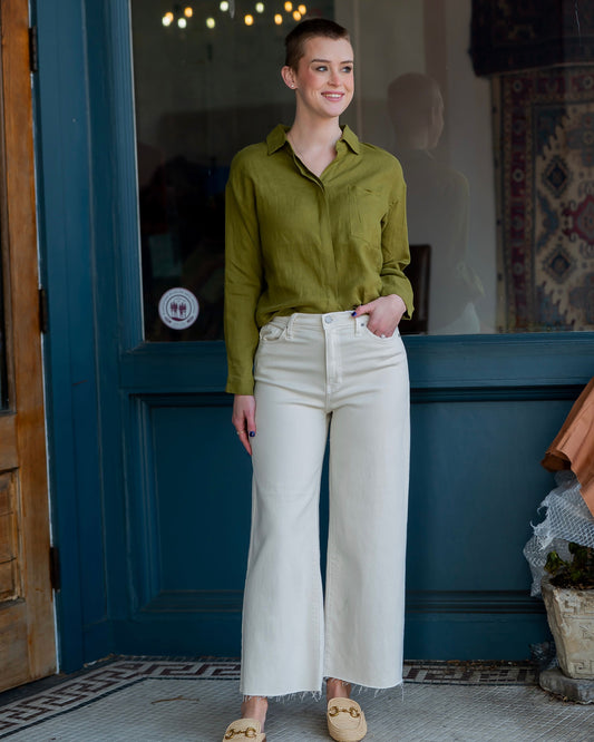 Jackson Linen Blouse - Olive Green