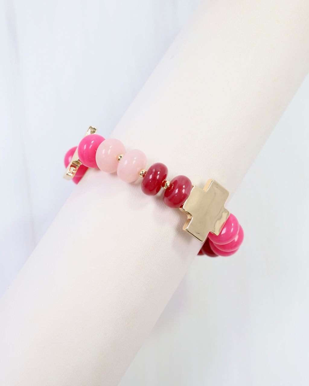 Berkeley Stone Beaded Cross Bracelet Pink