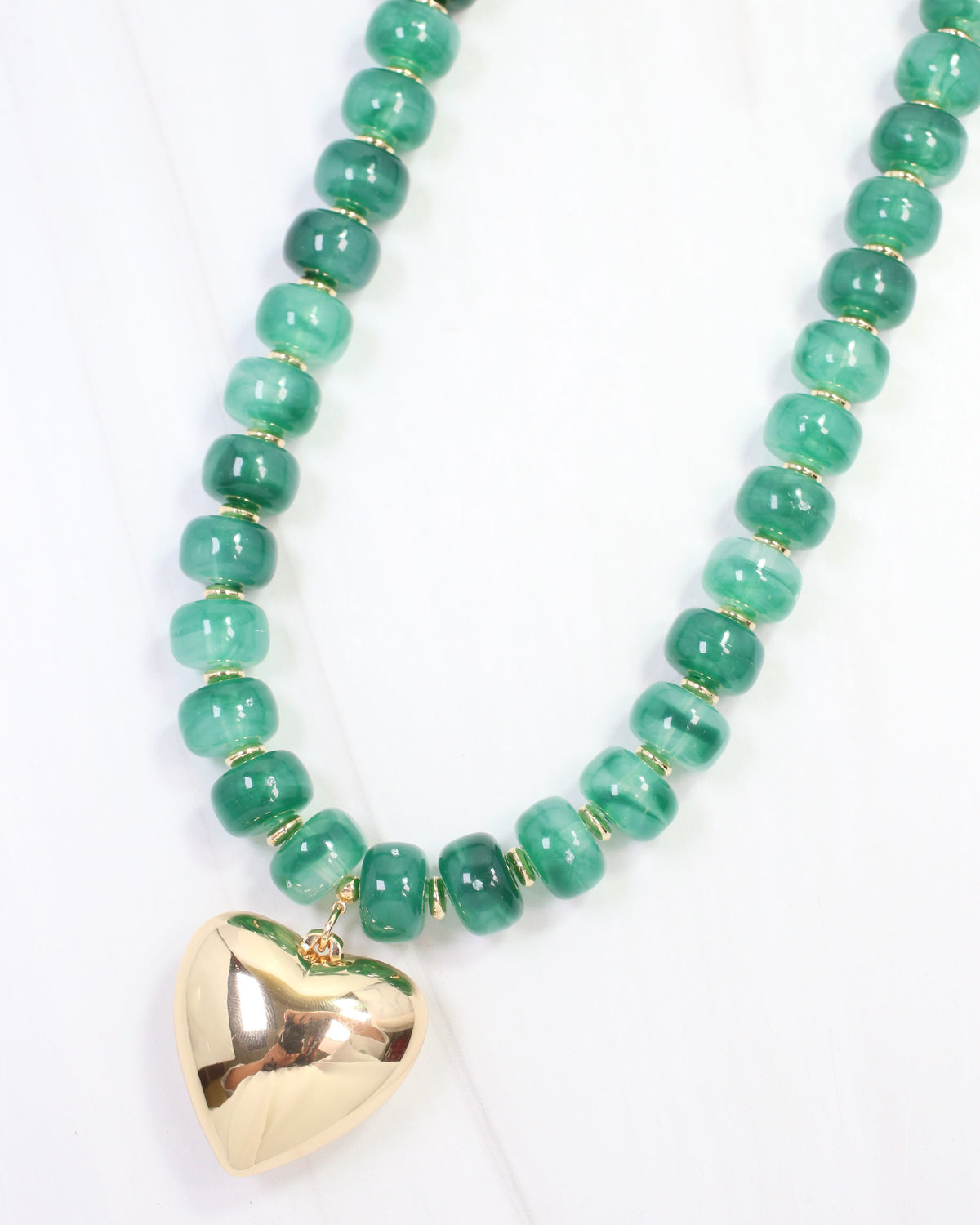 Sabina Beaded Heart Necklace Green