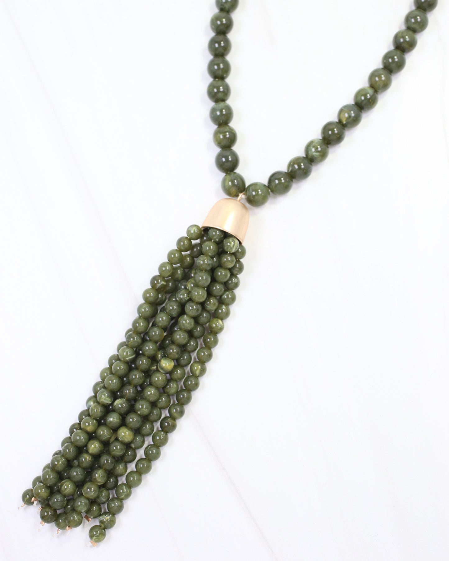 Mila Beaded Tassel Necklace Olive