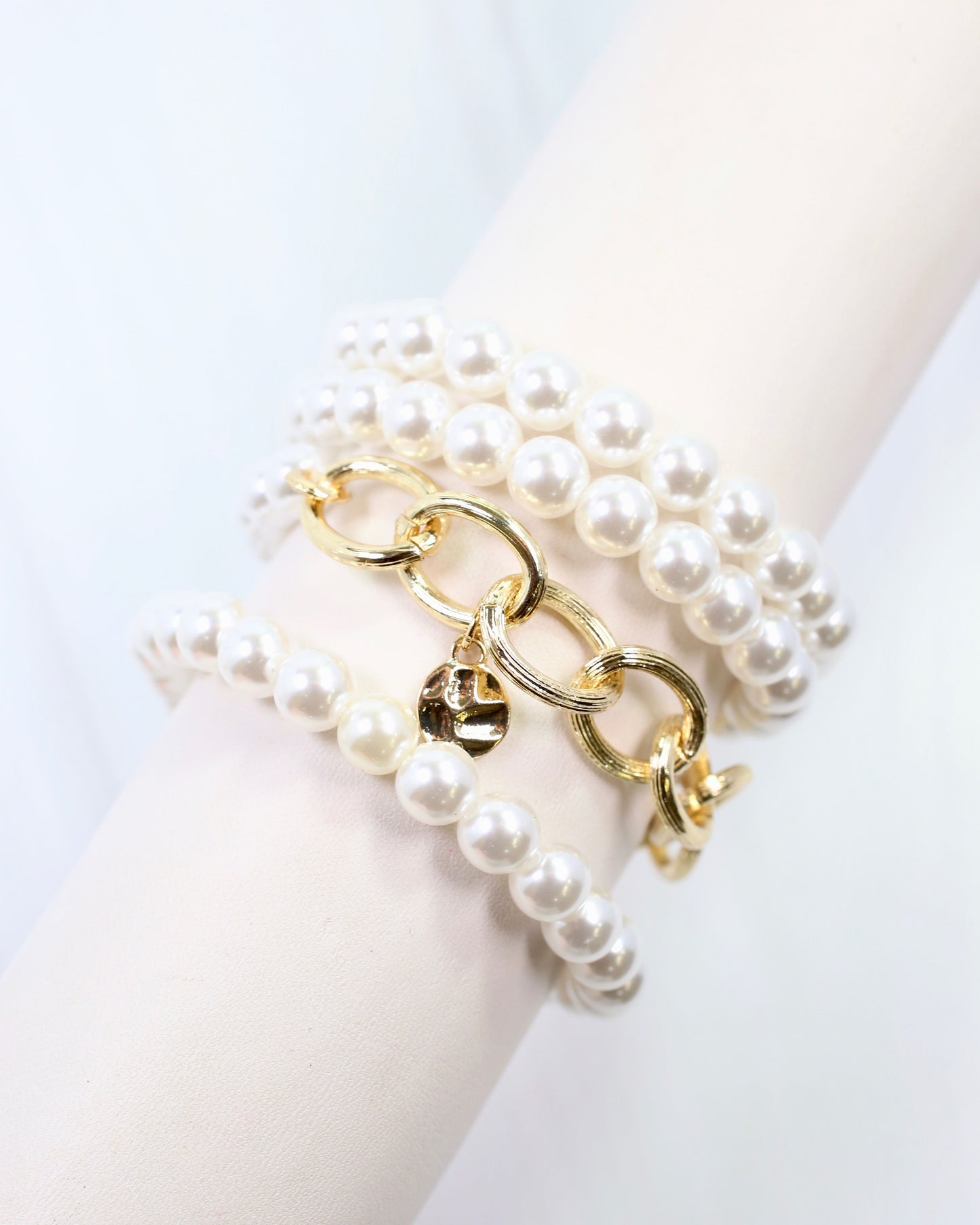 Marysville Link and Bead Bracelet Set Pearl
