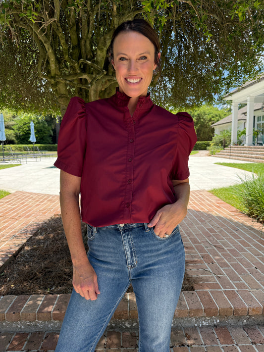 Cannon Buttoned Top- Garnet