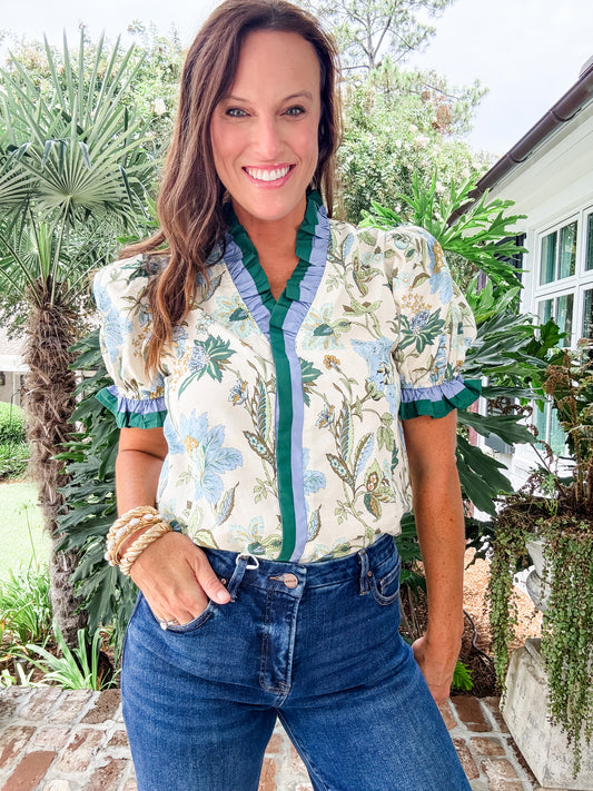 Vanelle Floral Top- Ecru