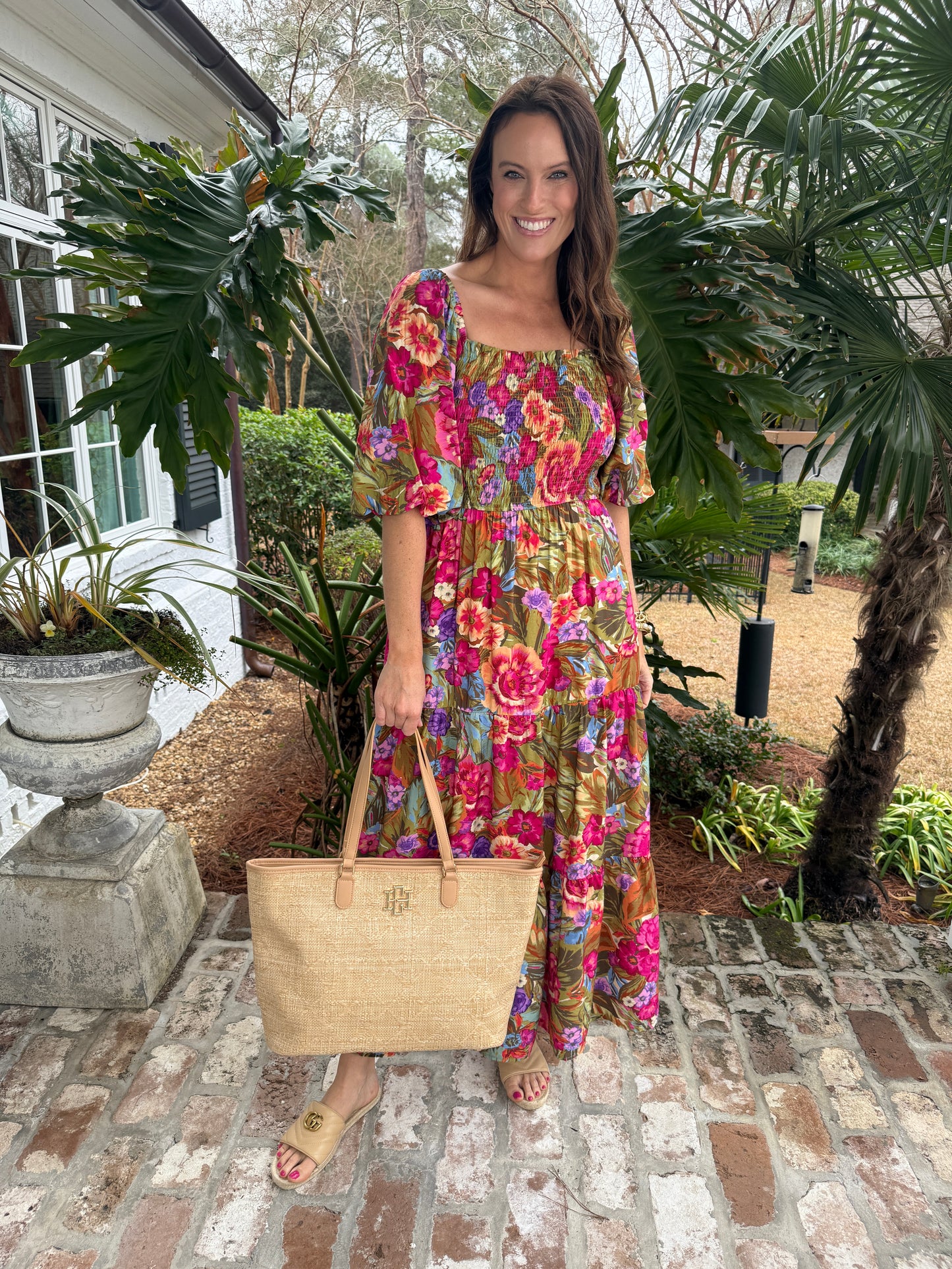 Olive Floral Garden Print Maxi Dress