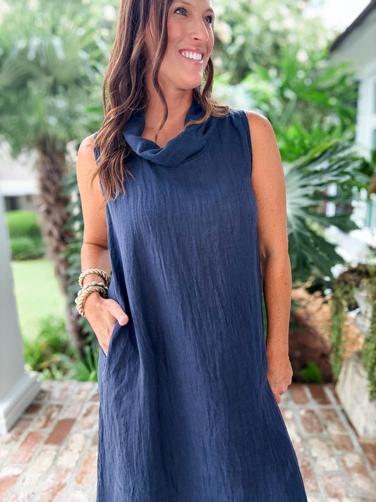 Swann Linen Maxi with Cowl Neck