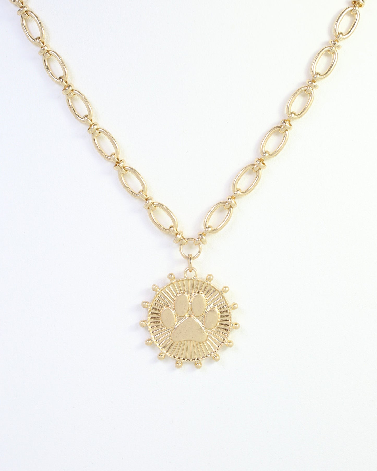 Carmen Coin Necklace Paw Print Worn Gold