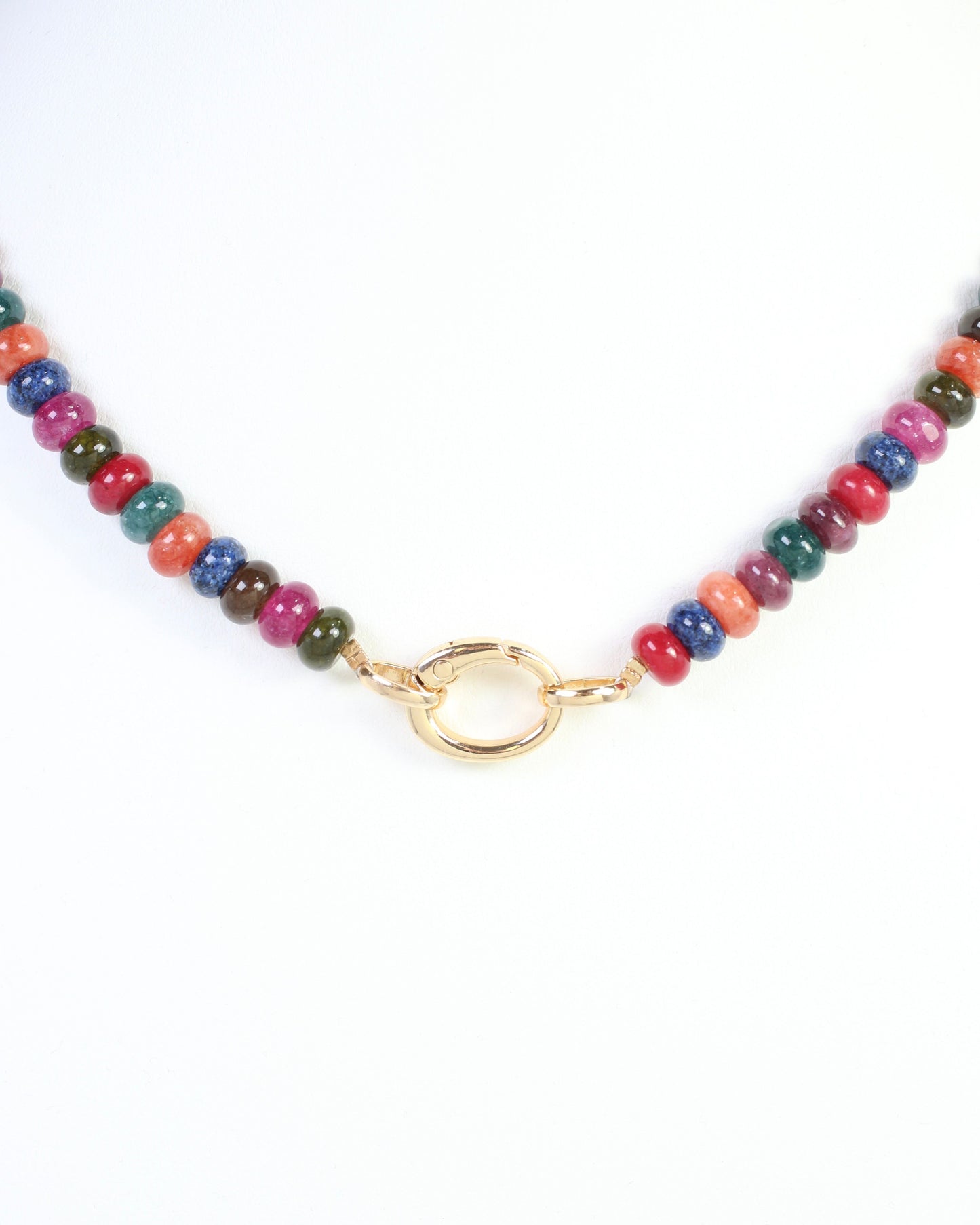 Gisela Stone Beaded Oval Clasp Necklace Dark Multi
