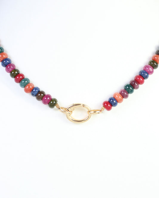 Gisela Stone Beaded Oval Clasp Necklace Dark Multi