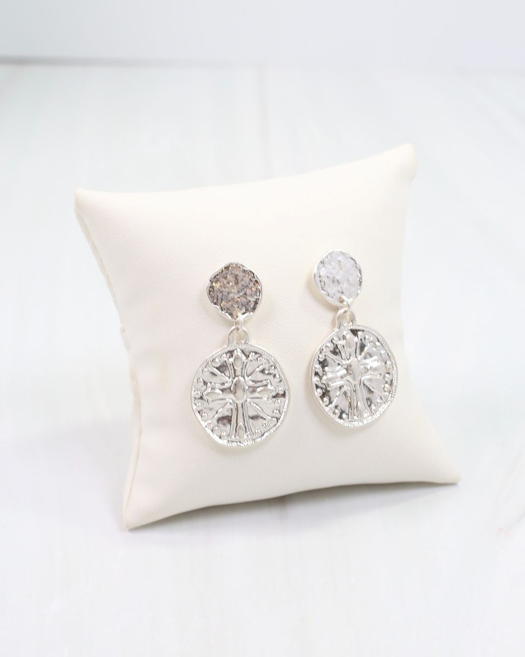 Forster Coin Drop Earring Worn Silver