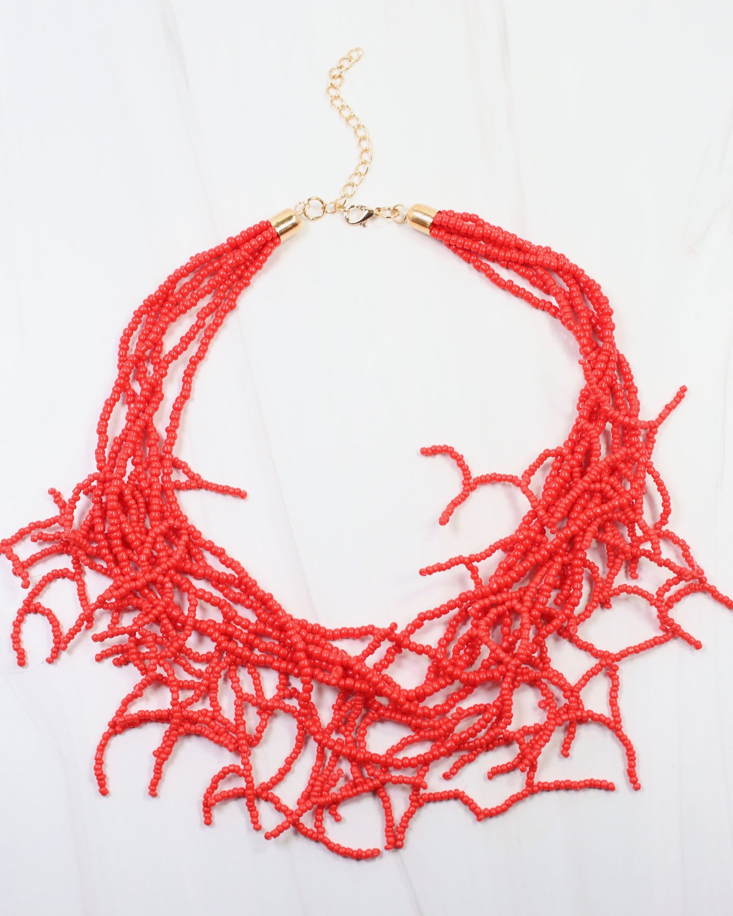 Highland Seed Bead Layered Necklace Red