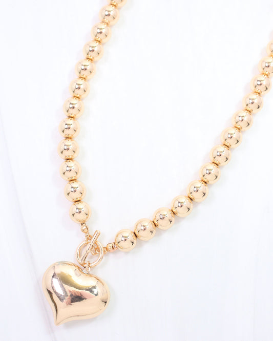 Goodman Bead and Heart Necklace Gold