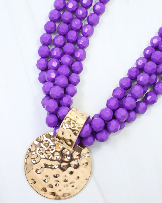 Larissa Beaded Necklace with Pendant Purple