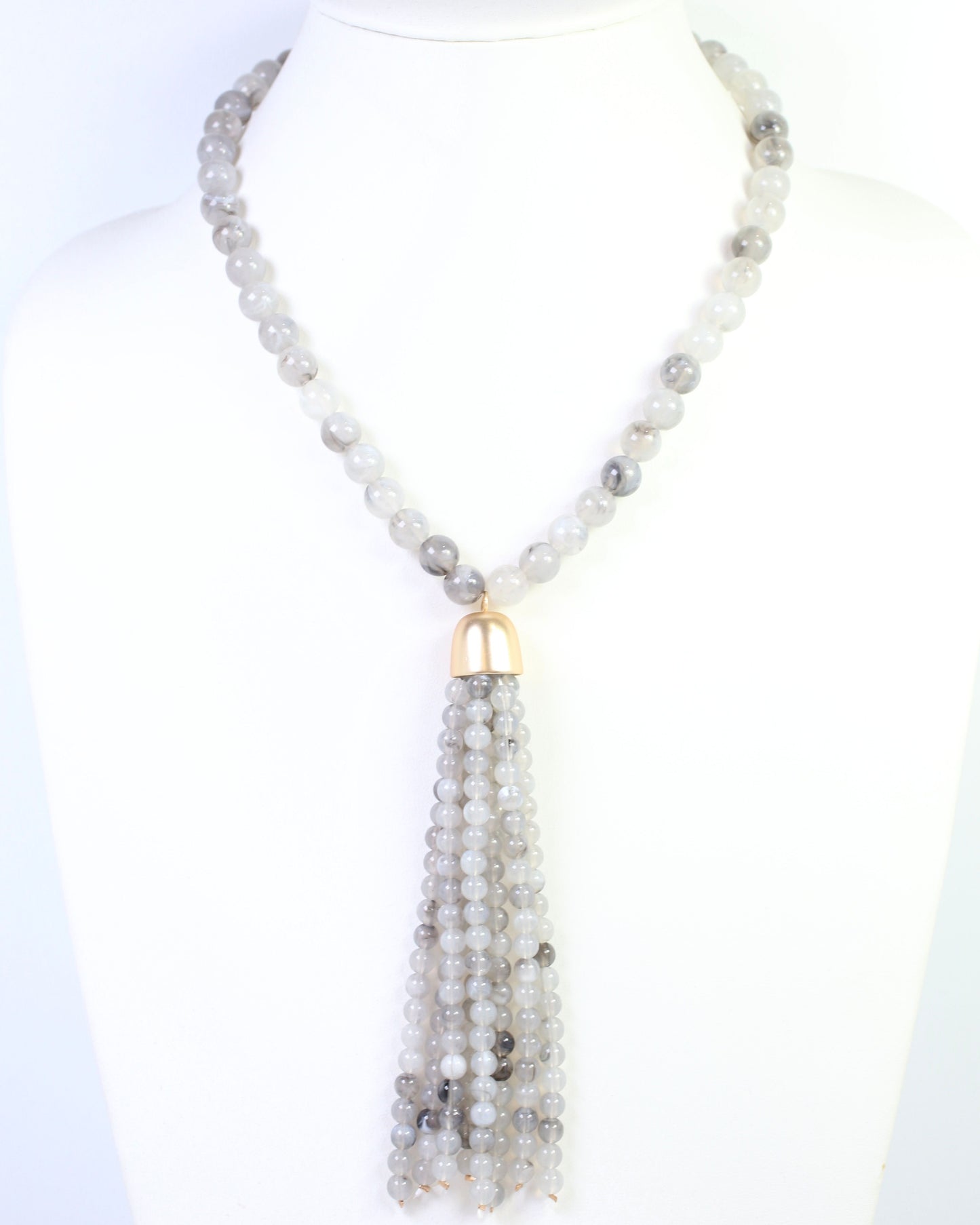 Mila Beaded Tassel Necklace Gray