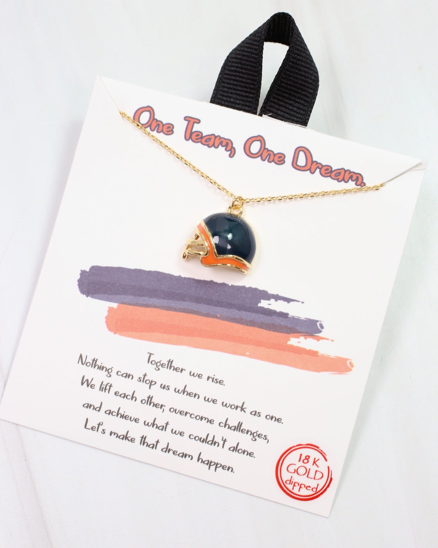 Enamel Helmet Necklace Navy Orange