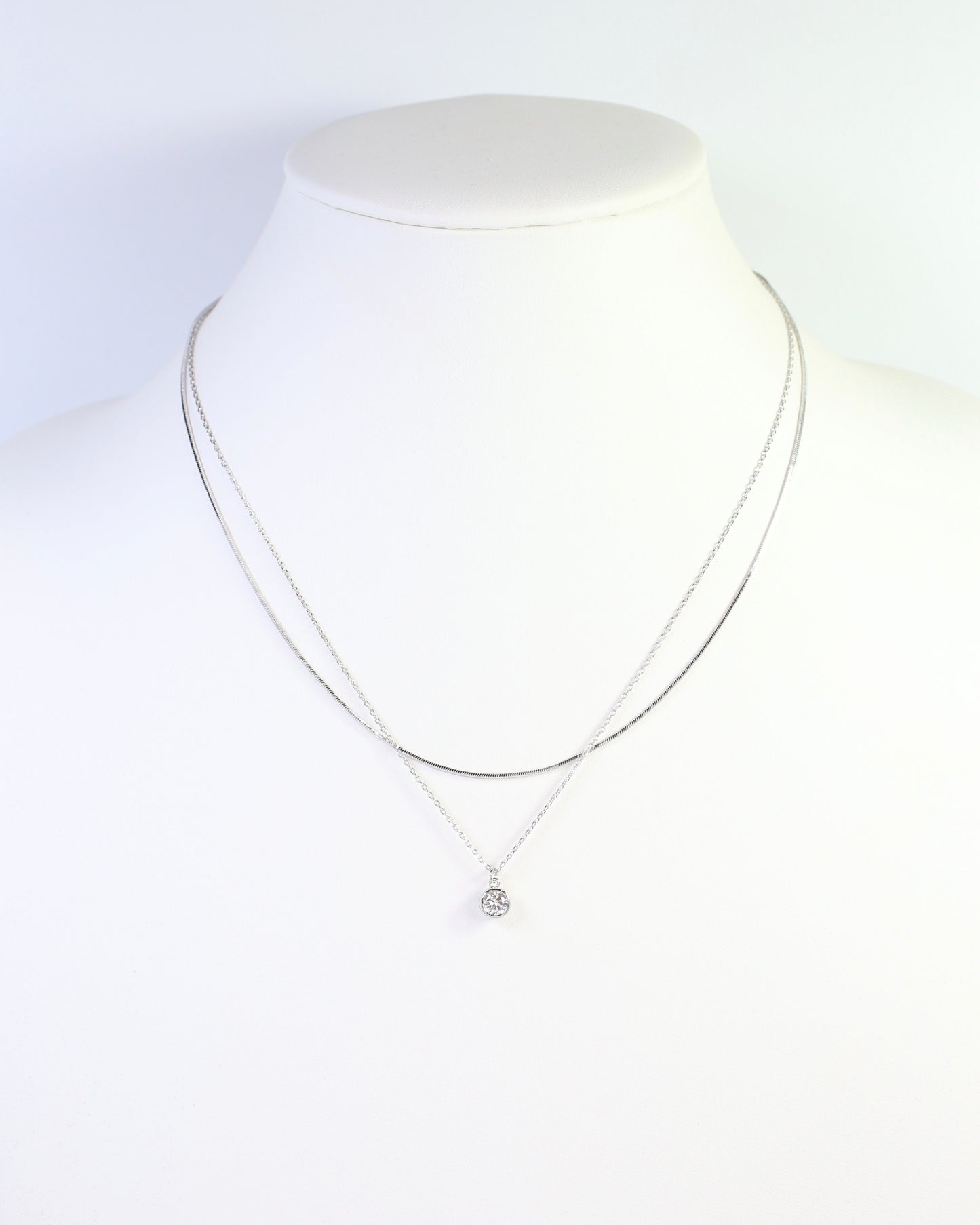 Fergus CZ Pendant Layered Necklace Silver