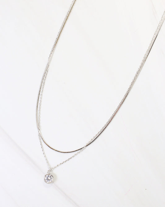Fergus CZ Pendant Layered Necklace Silver