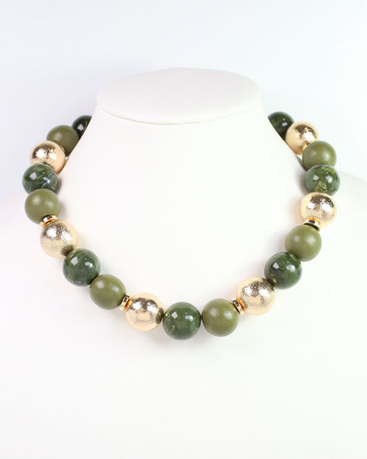 Elaine Beaded Ball Necklace Olive