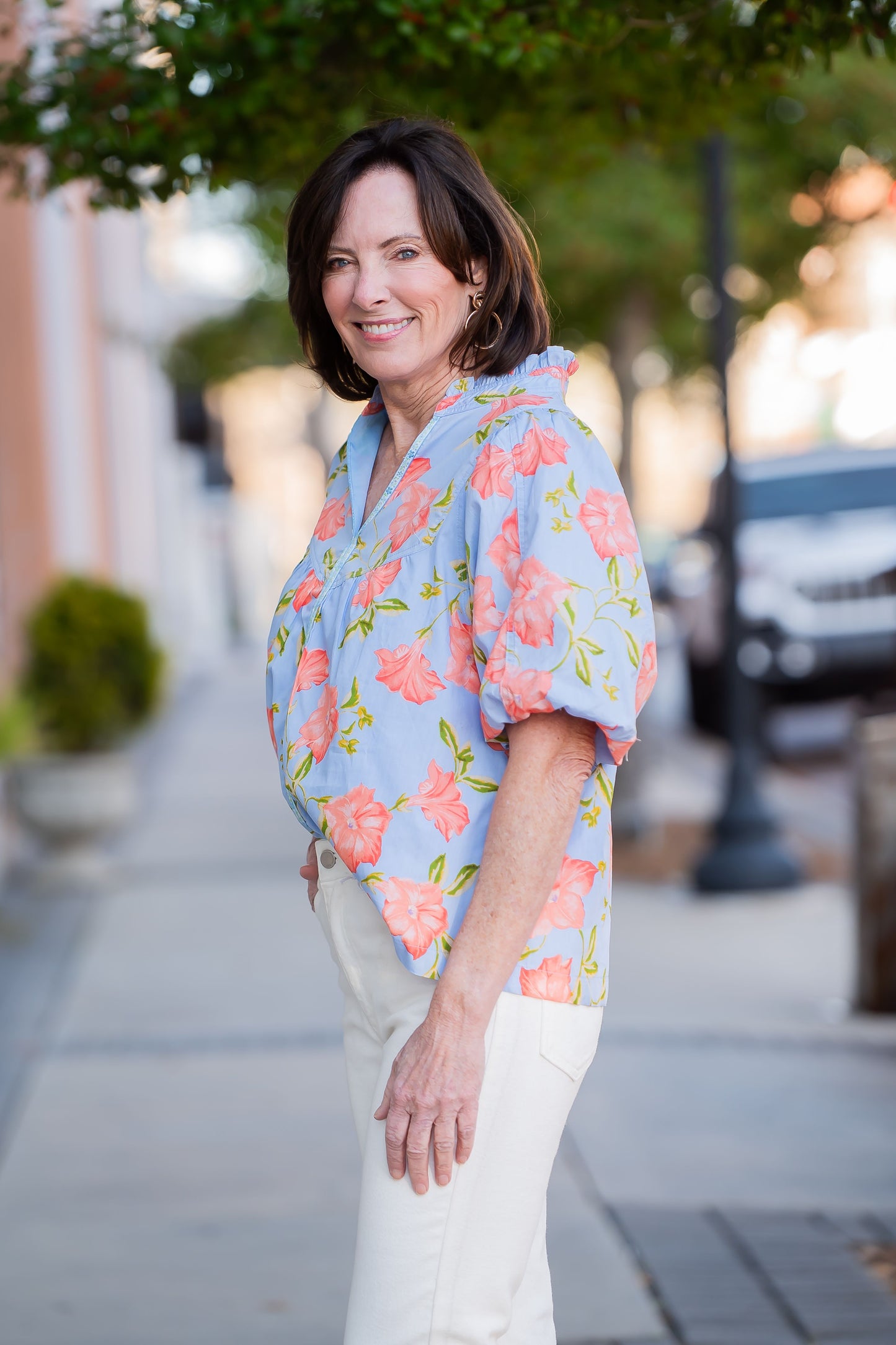 Zora Floral Print Bubble Sleeve Top