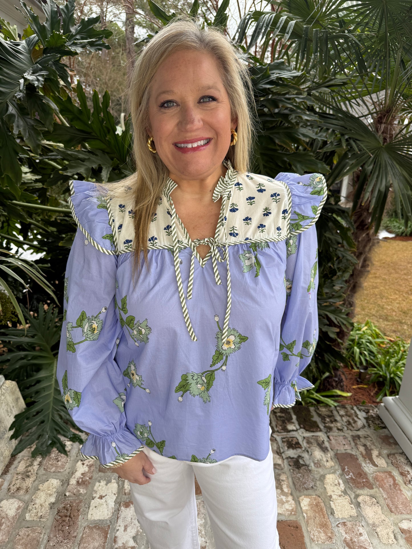 Caroline Mixed Floral Print Blue Top