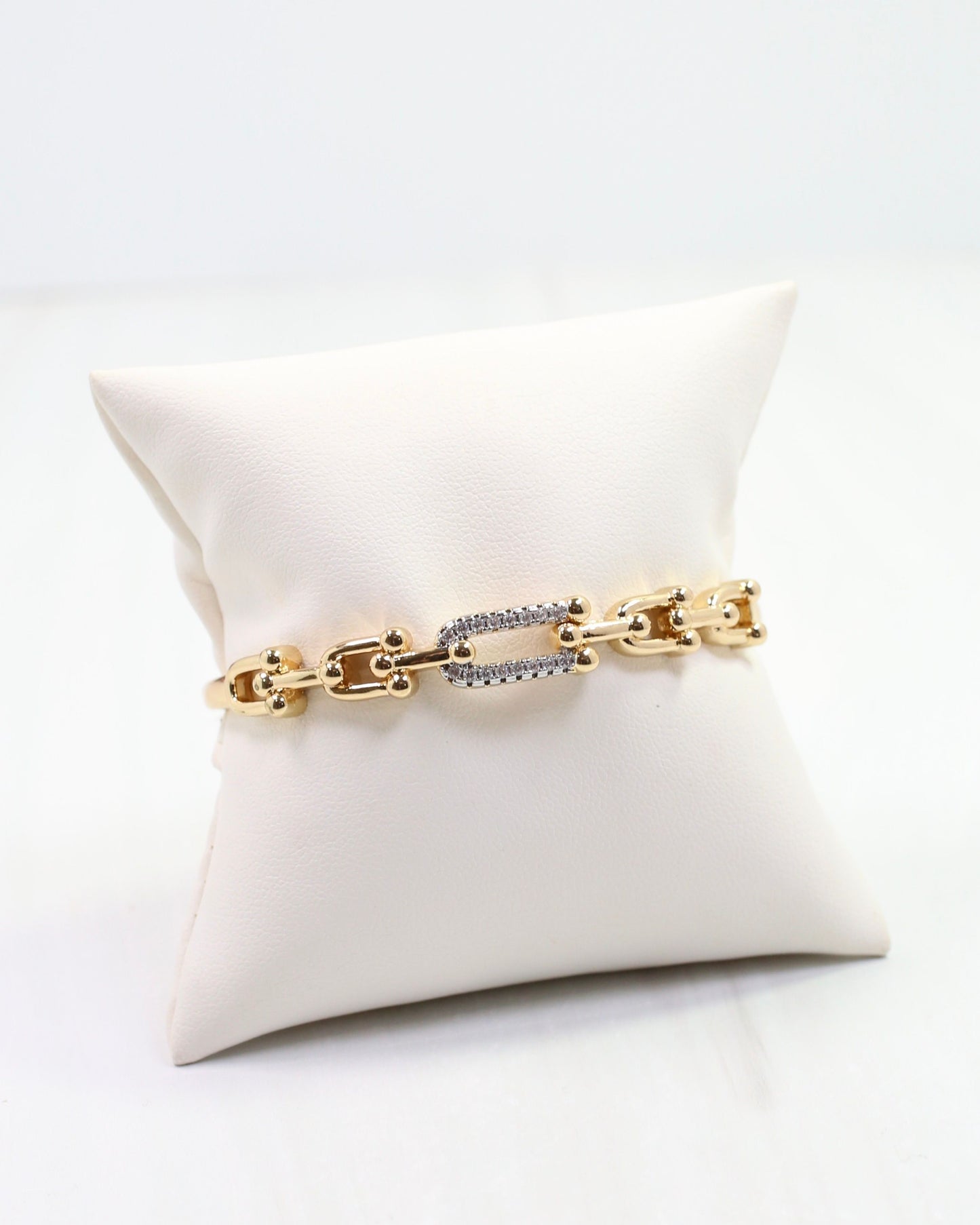 Greta CZ Horsebit Hinged Bracelet Gold