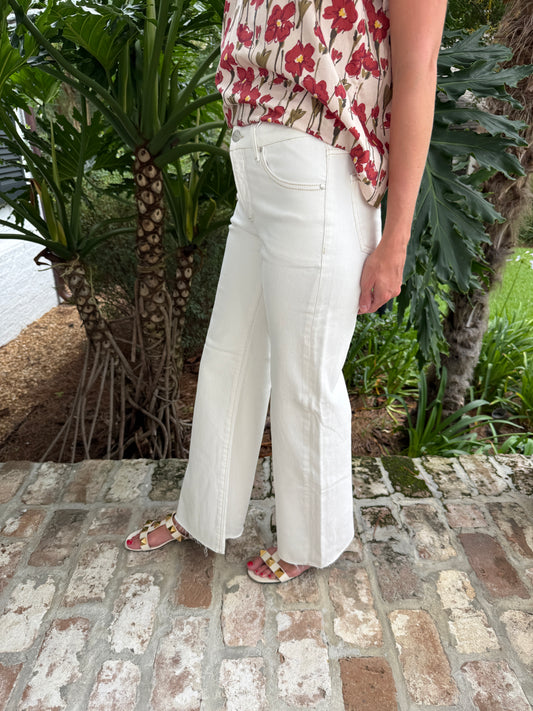 Risen Jeans Mid Rise Wide Leg- Cream