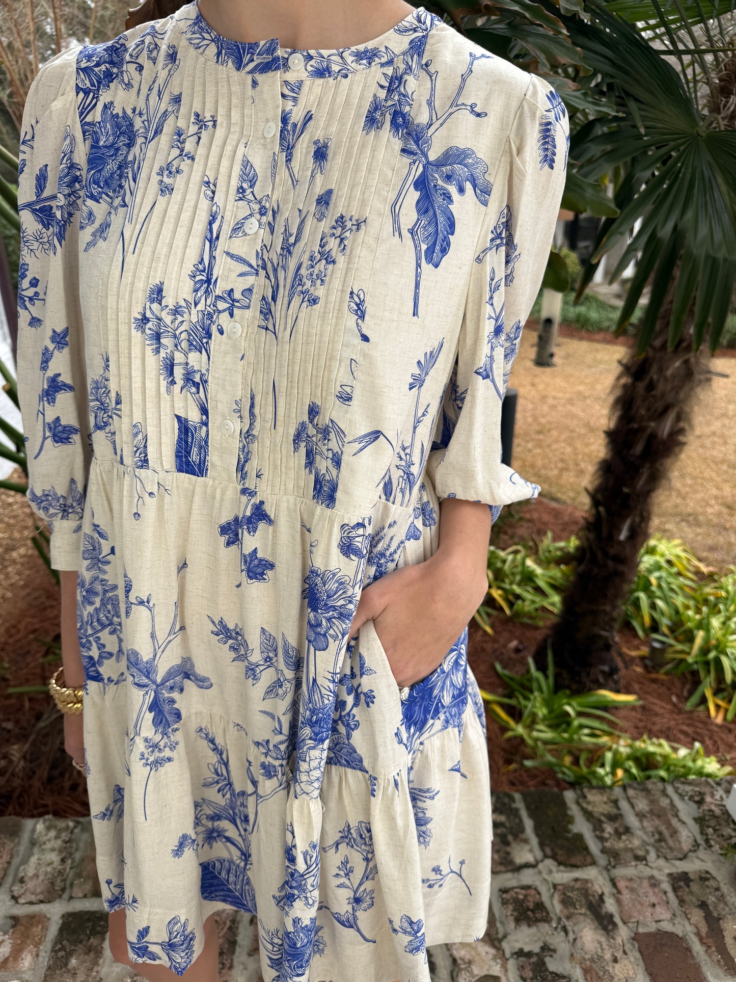 Blue Woodsy Floral Print Dress