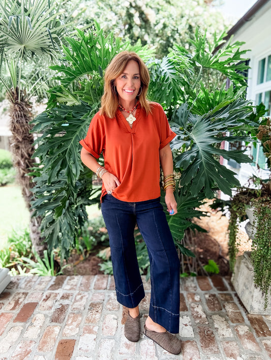 Charlton V-Neck Tunic- Rust