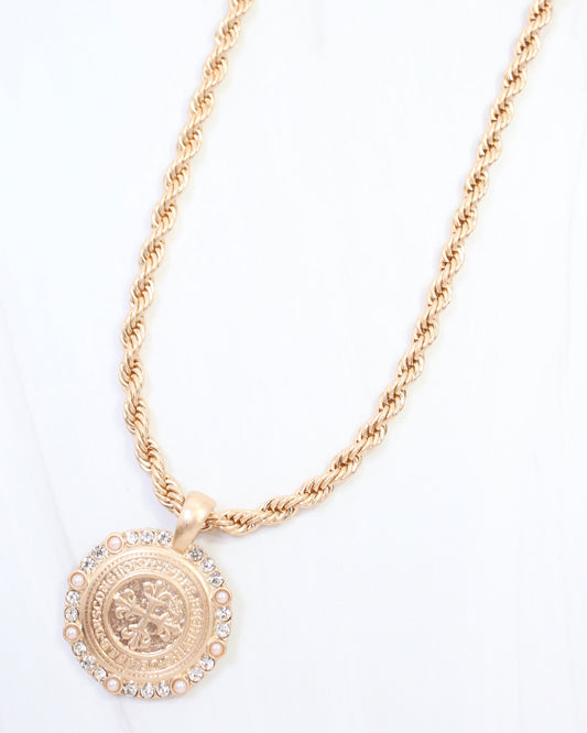 St Michele Cross Charm Necklace Worn Gold